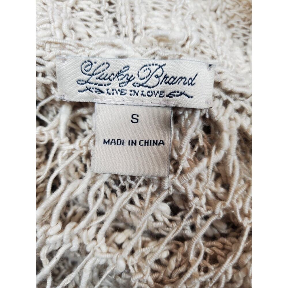 LUCKY BRAND Womens Small Open Front Cardigan Sweater Ivory Crochet Bohemian Boho - Picture 7 of 9